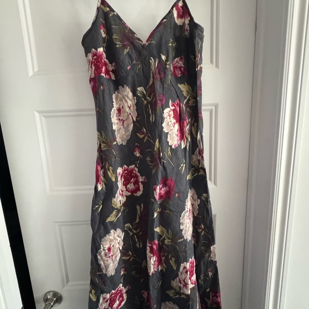 Jigsaw Gray and Pink Floral Maxi Dress linen new made in UK